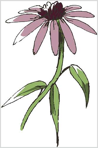 花朵粉绿手绘清新线稿植物矢量素材