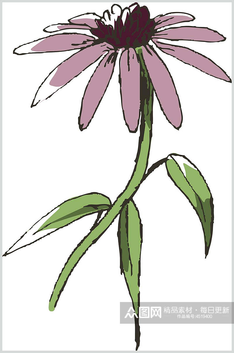 花朵粉绿手绘清新线稿植物矢量素材素材