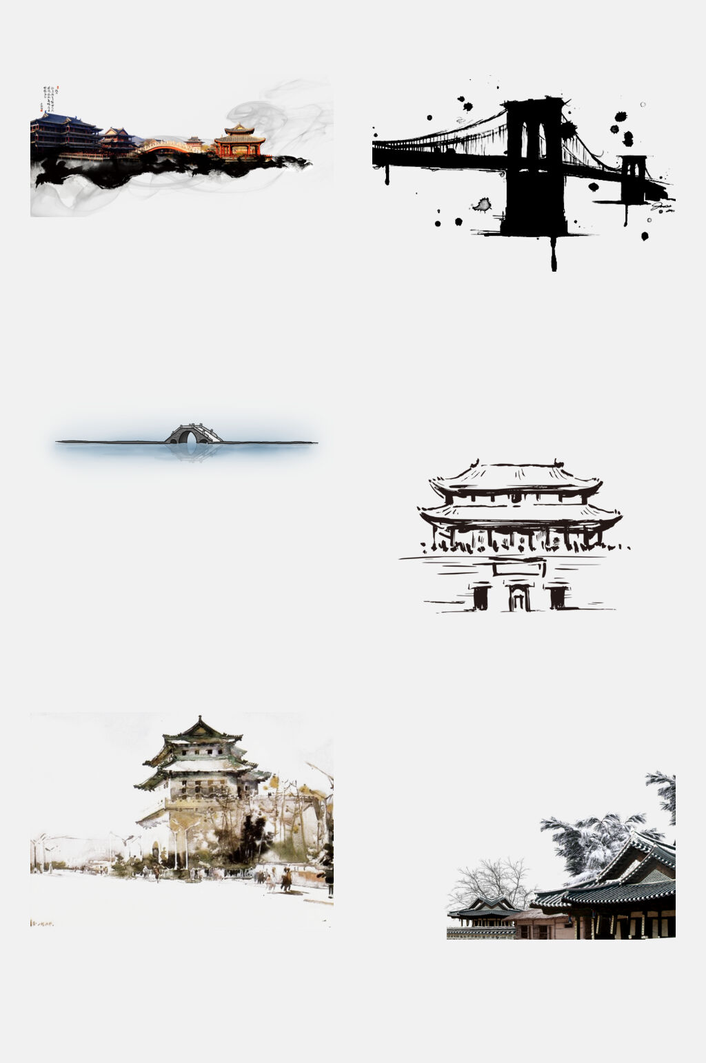 水墨水墨古建筑免抠素材素材