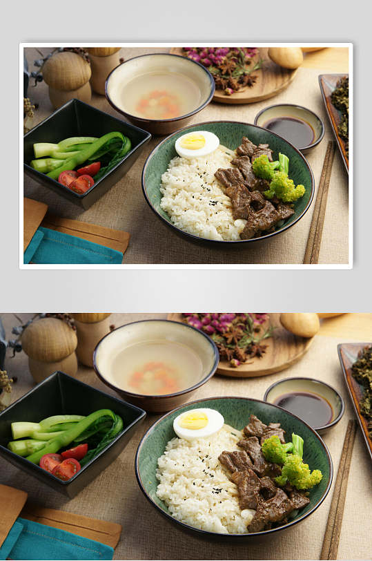 鸡蛋肉排米饭快餐图片