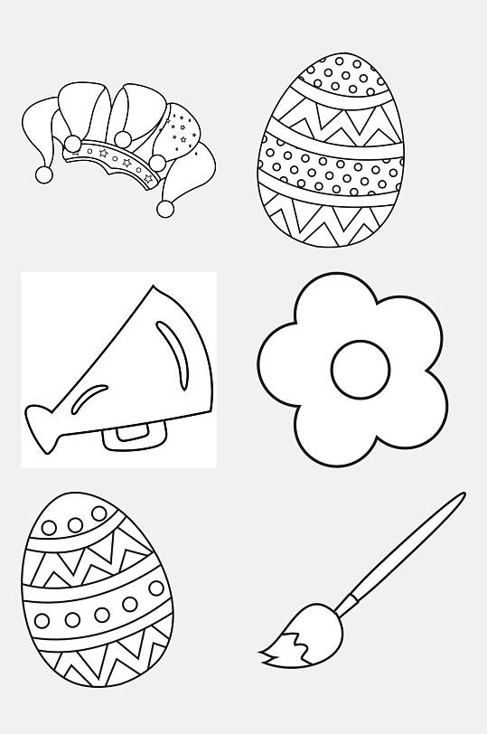 花朵喇叭黑卡通简笔画图形免抠素材