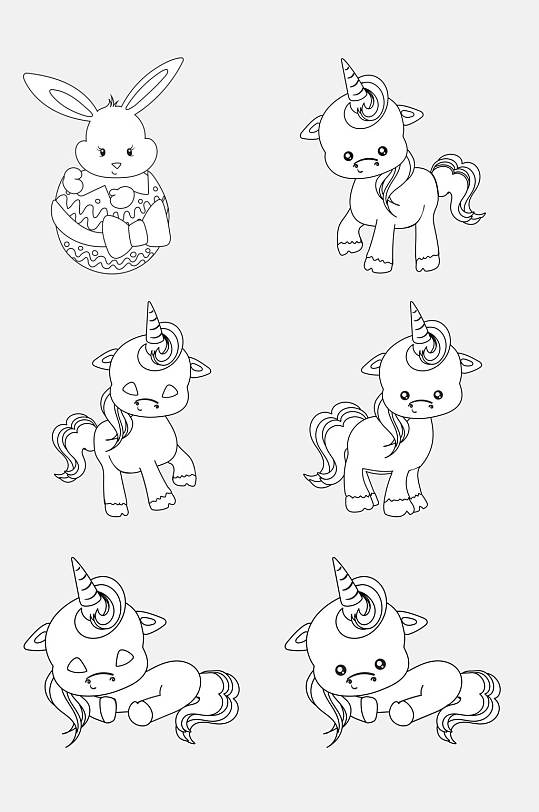 独角兽卡通简笔画动物免抠素材