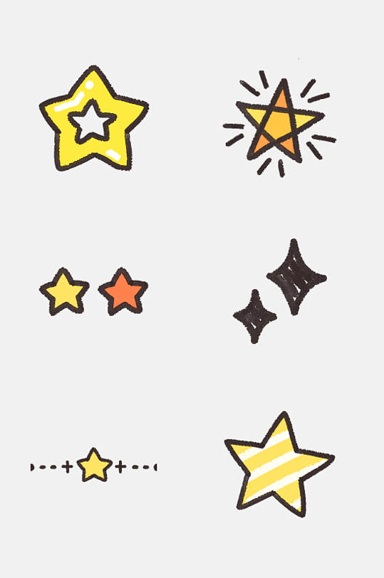 手绘卡通双层放射星星图案免抠素材