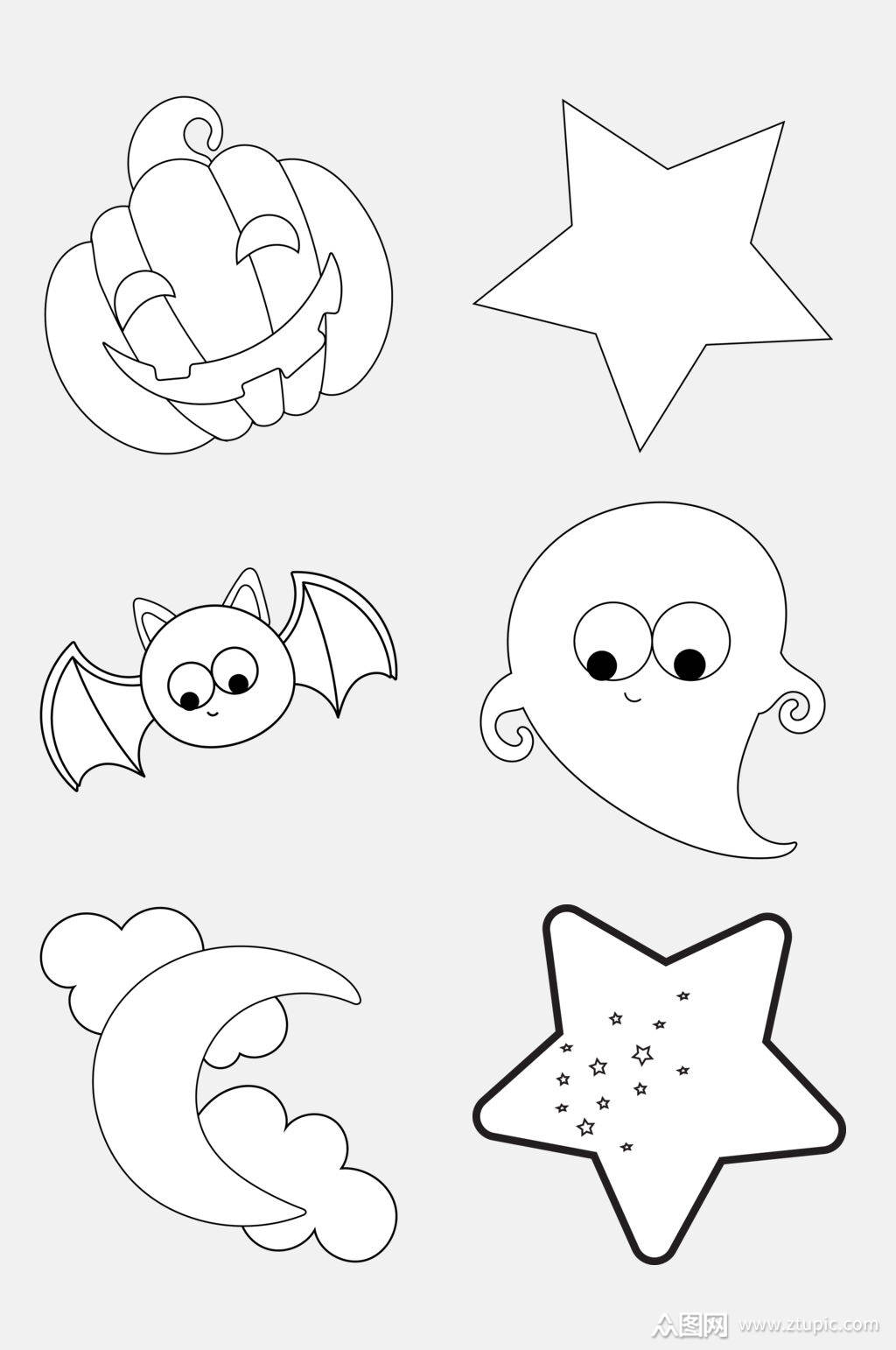 云朵月亮黑卡通简笔画图形免抠素材