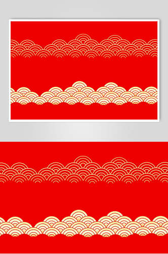 手绘红色线条清新中式祥云素材