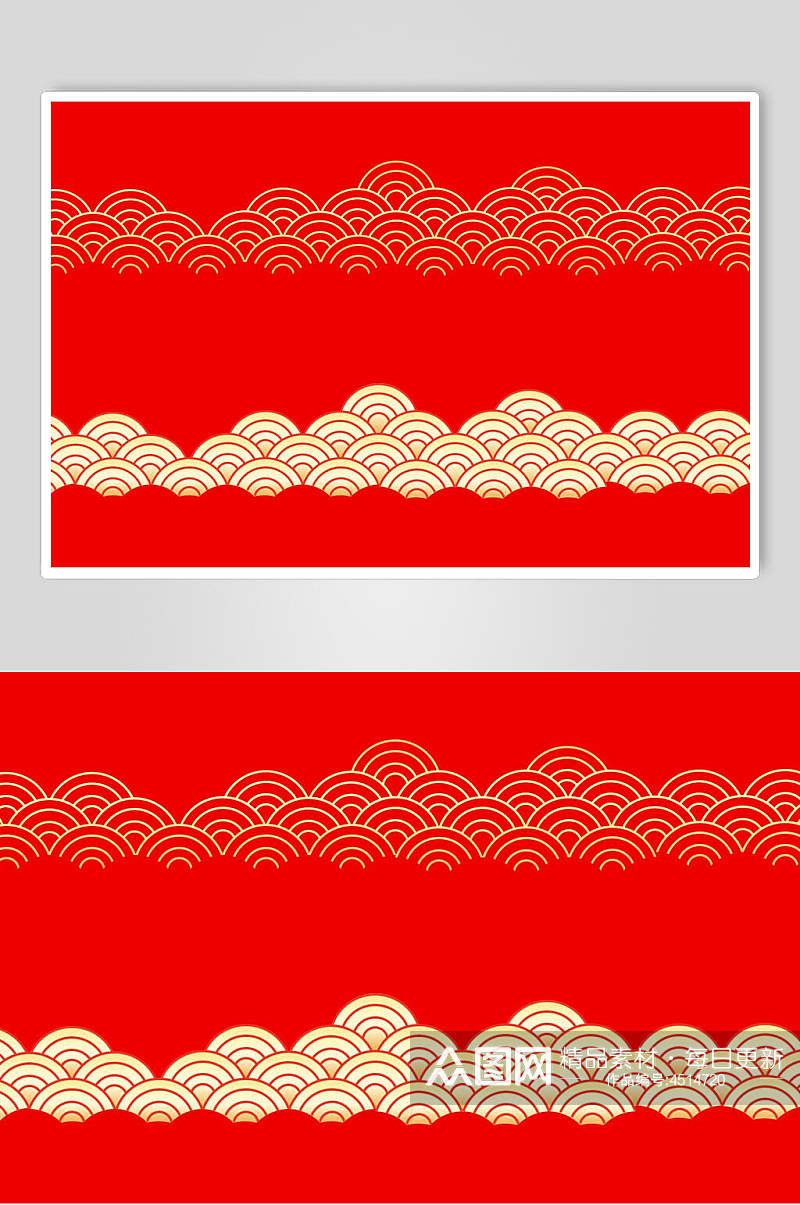 手绘红色线条清新中式祥云素材素材