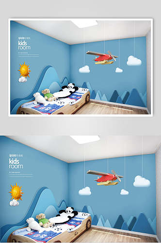 蓝色创意儿童卧室海报