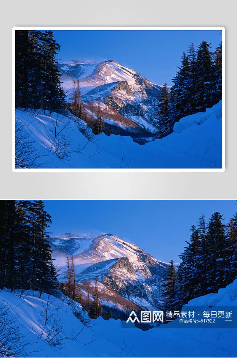 蓝色大气冬季雪景自然风光图片素材