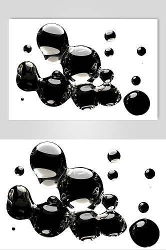 黑色手绘圆形清新水滴透明气泡素材