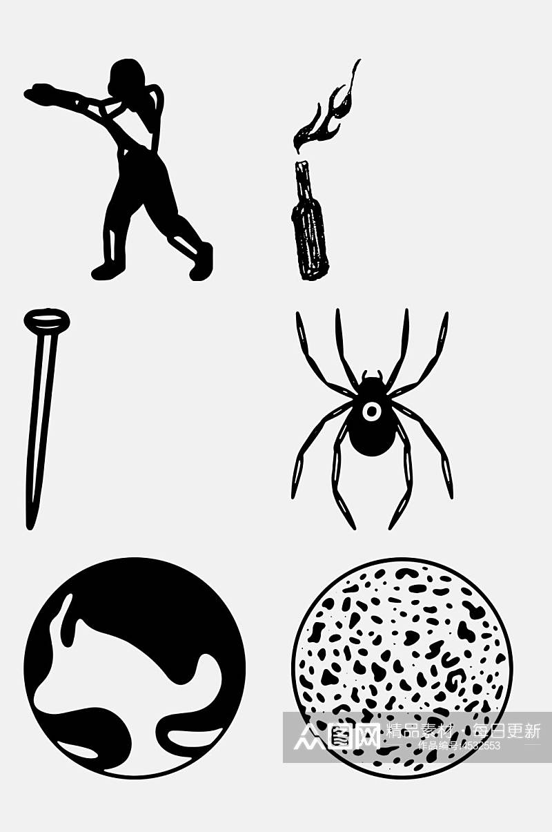 手绘蜘蛛黑白艺术装饰画免抠素材素材