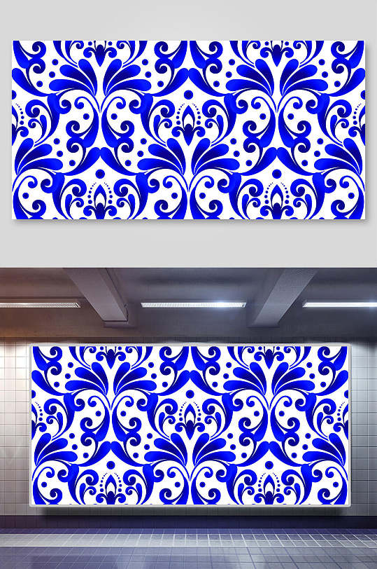 蓝白手绘唯美清新民族花纹矢量背景