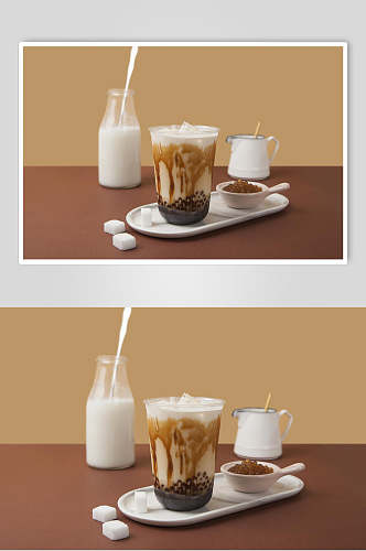 牛奶珍珠奶茶饮品清新摆拍摄影美食图片