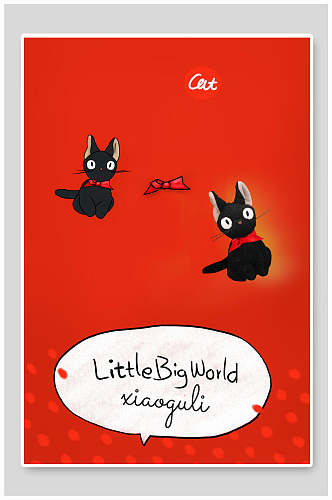 猫咪黑红简约手绘清新婴儿玩偶背景