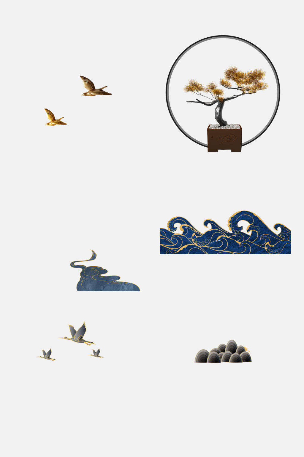 烫金金色描边祥云仙鹤免抠素材素材