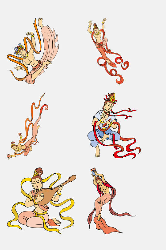 创意时尚敦煌飞天仕女免抠素材元素