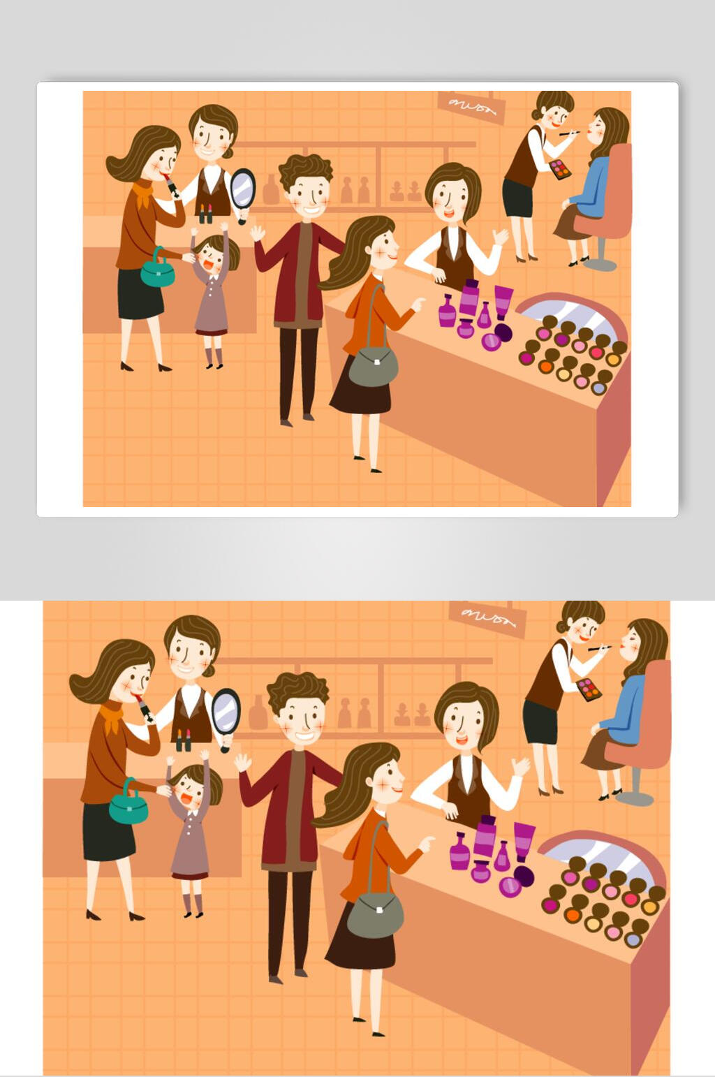 卡通创意逛街场景插画素材