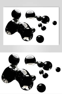 黑色反光简约手绘水滴透明气泡素材