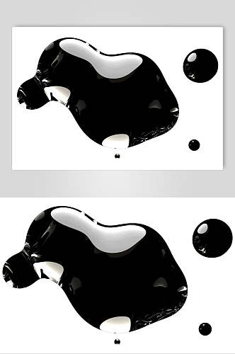 反光黑色手绘清新水滴透明气泡素材