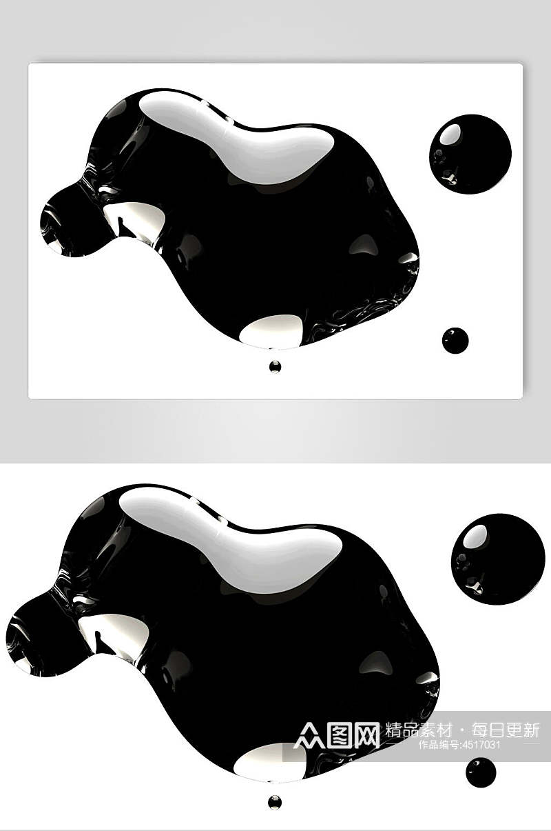 反光黑色手绘清新水滴透明气泡素材素材