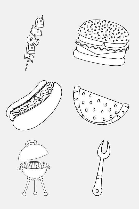 叉子黑色汉堡卡通简笔画免抠素材