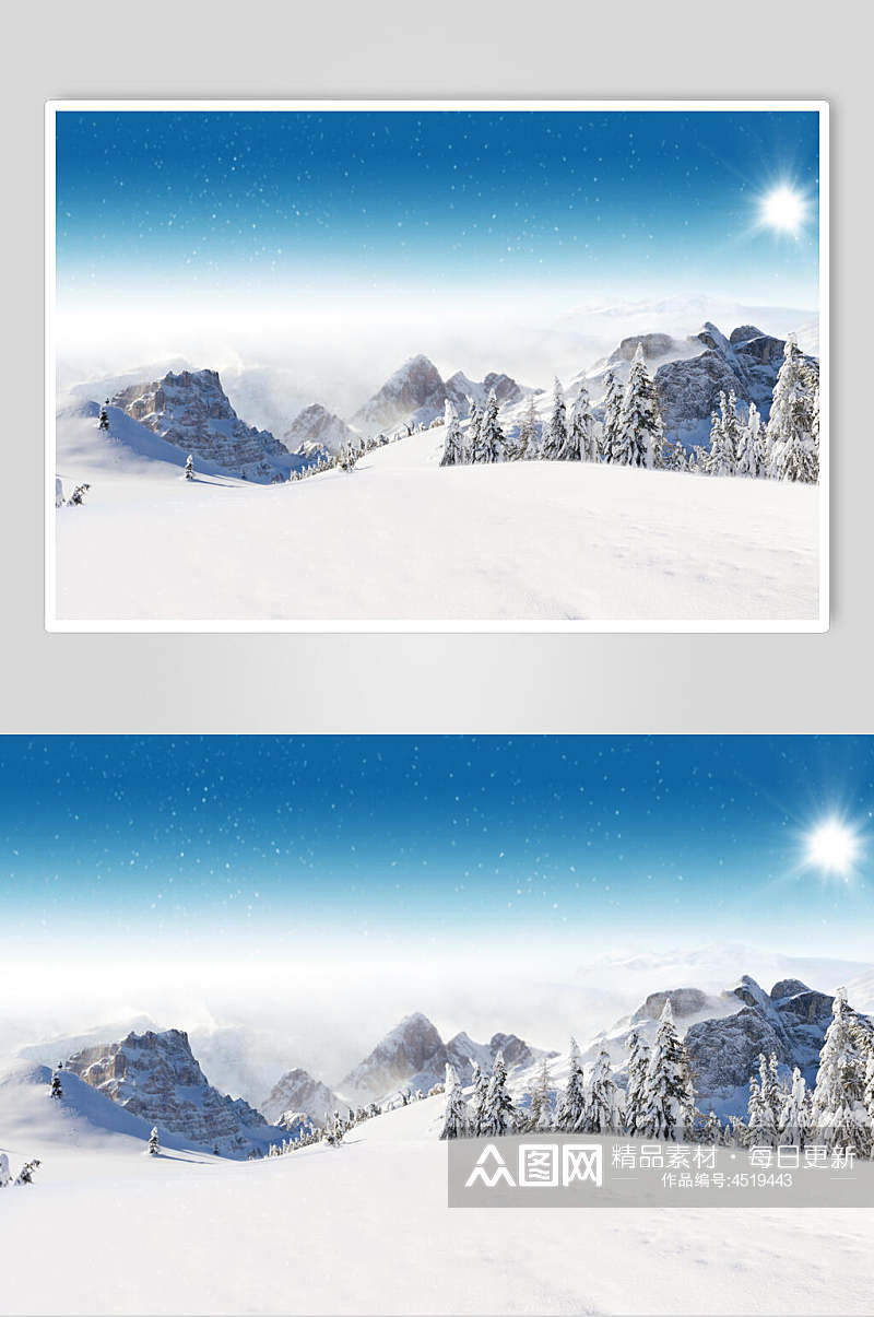 树林阳光冬季雪景自然风光图片素材