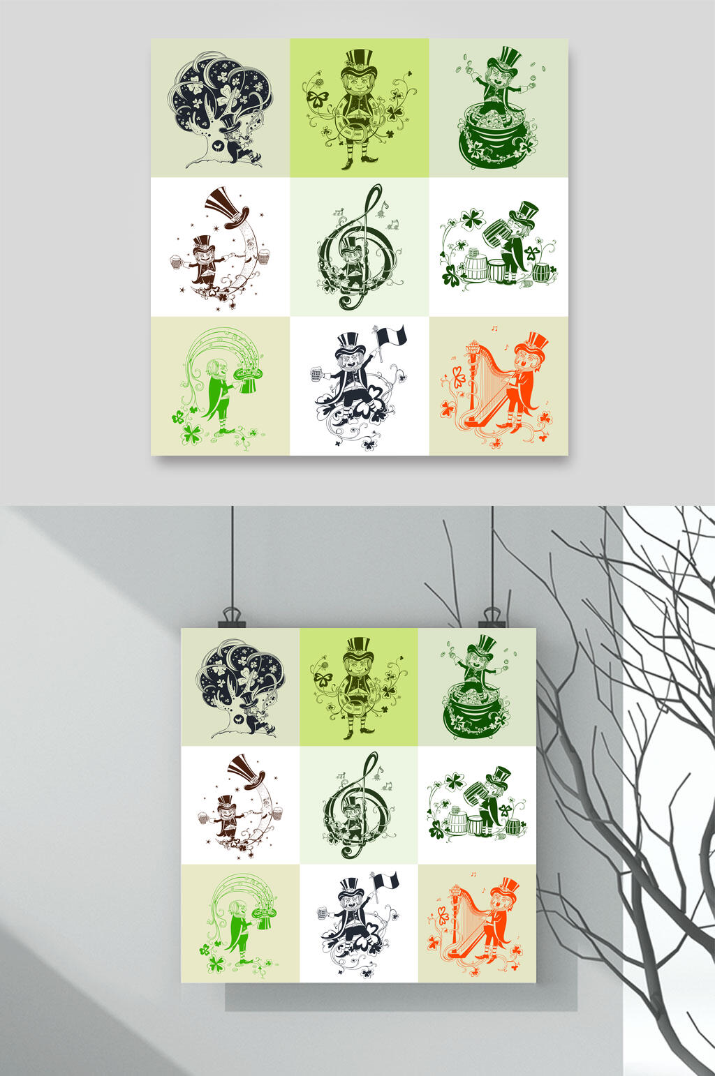 手绘方格复古潮流矢量素材素材