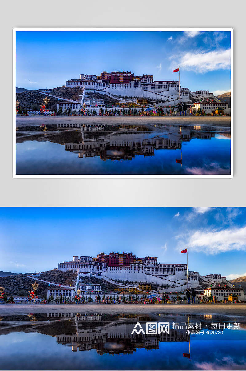 蓝天实拍湖泊布达拉宫西藏风景图片素材