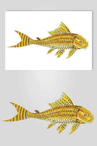 圆形黄色小鱼清新复古鱼类矢量素材