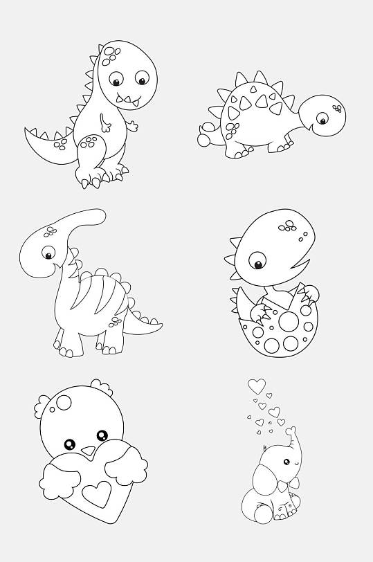 恐龙卡通简笔画动物免抠素材