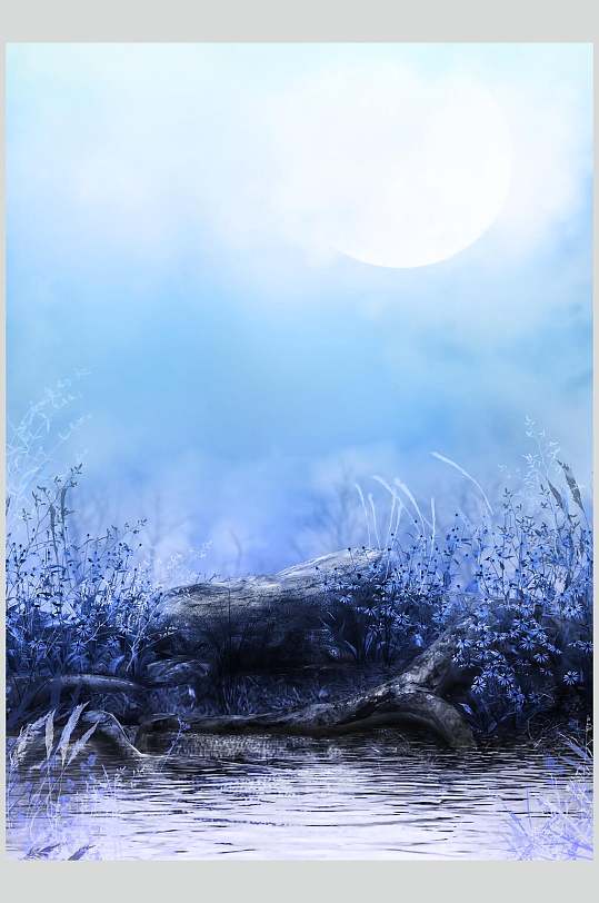 蓝色湖泊仙境哥特风图片