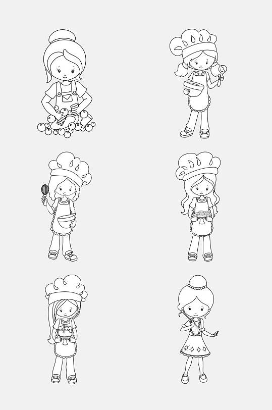 厨师少女卡通简笔画人物免抠素材