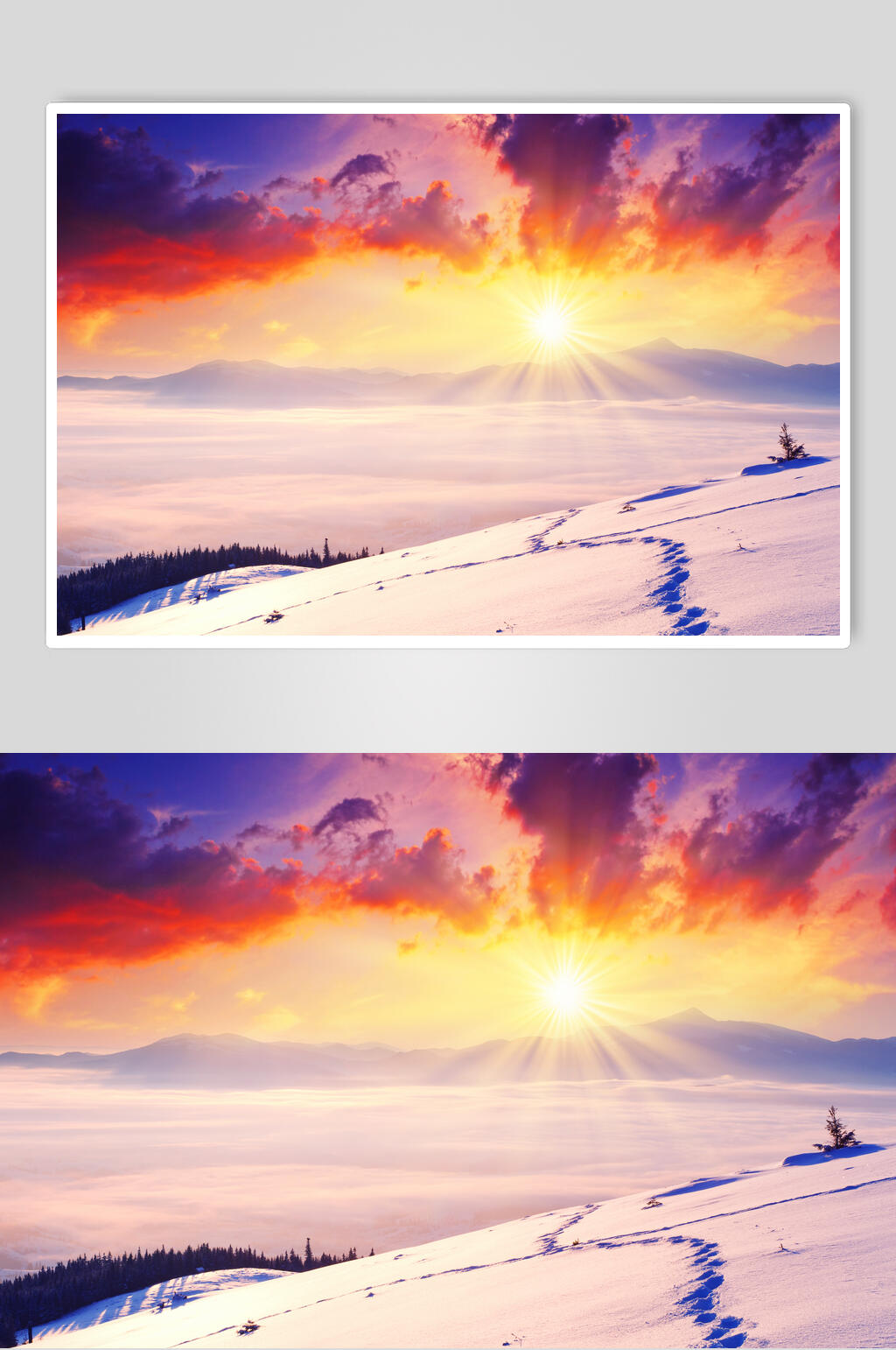 夕阳雪地冬季雪景自然风光图片素材