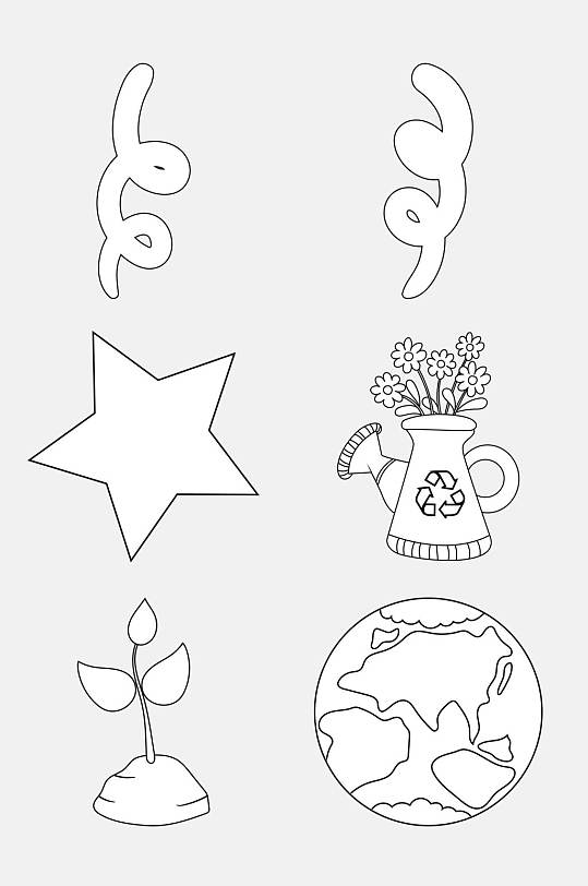 叶子星星植物儿童简笔画免抠素材