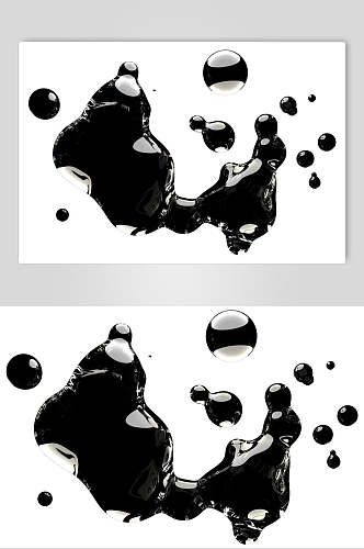 黑色手绘简约清新水滴透明气泡素材