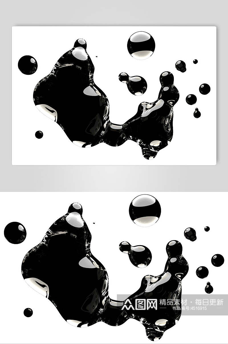 黑色手绘简约清新水滴透明气泡素材素材