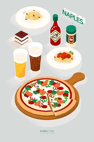 披萨手绘食物矢量素材