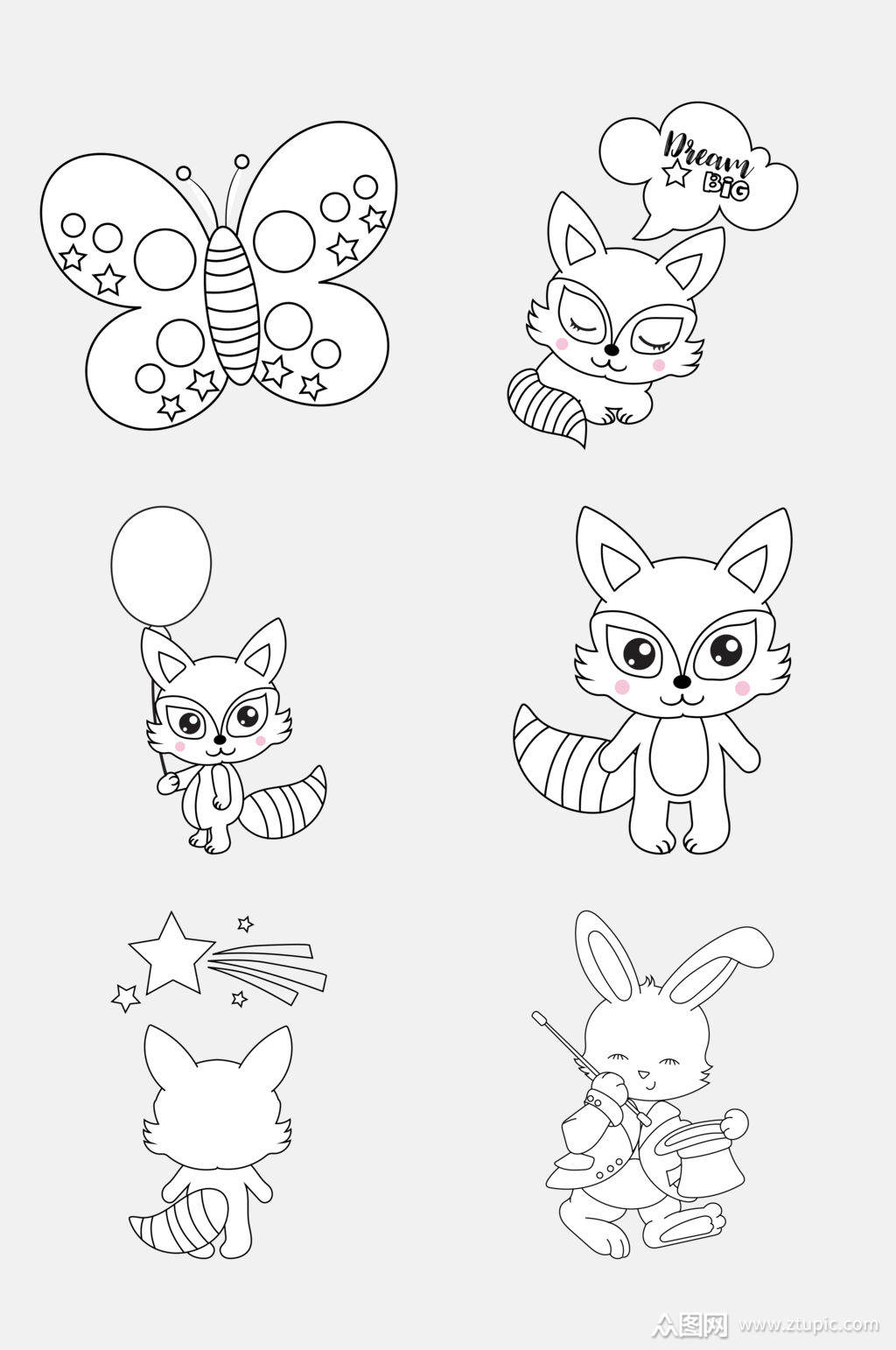 时尚卡通简笔画动物免抠素材素材