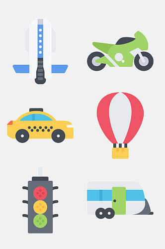 热气球汽车卡通交通工具图标免抠素材
