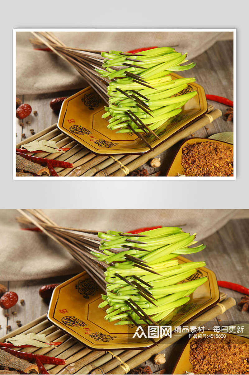 韭黄竹签子黄串串烧烤图片素材素材