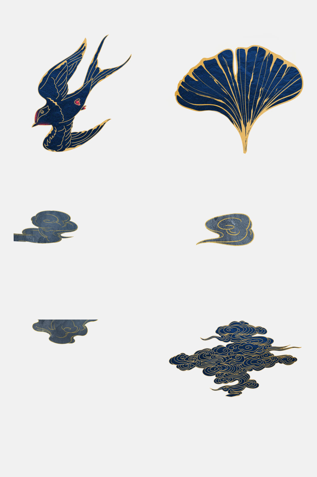 高端金色描边祥云仙鹤免抠素材素材