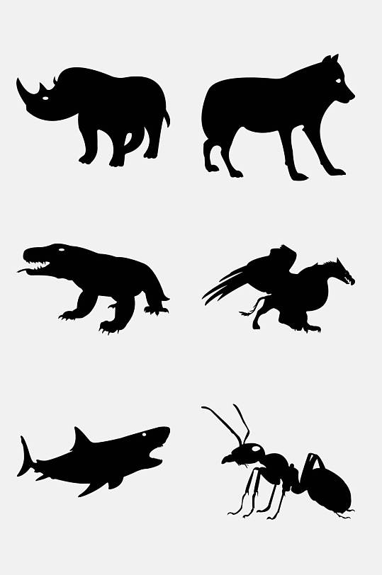 犀牛黑色蚂蚁时尚动物剪影免抠素材