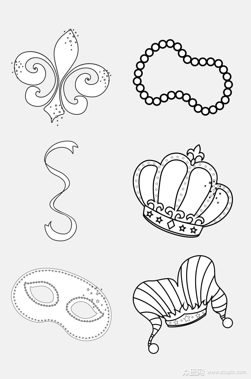 皇冠黑面具卡通简笔画图形免抠素材素材