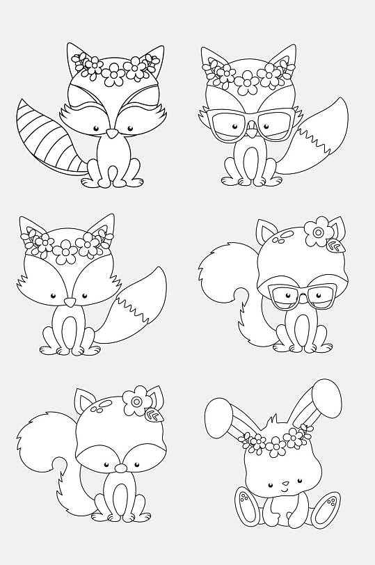 带花环的狐狸卡通简笔画动物免抠素材