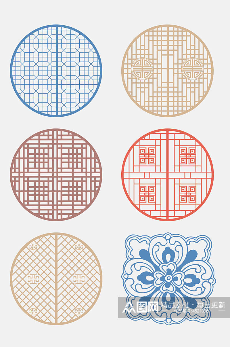 圆形中式古典纹饰免抠素材素材