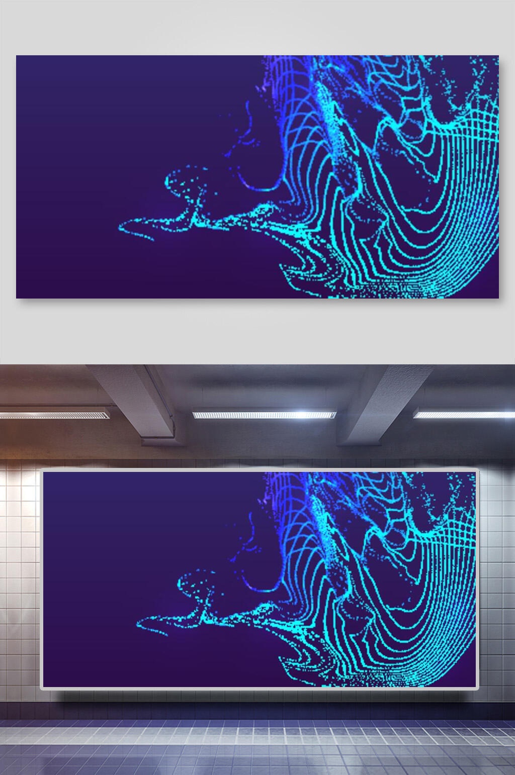 蓝色手绘简约潮流梦幻舞台矢量背景素材