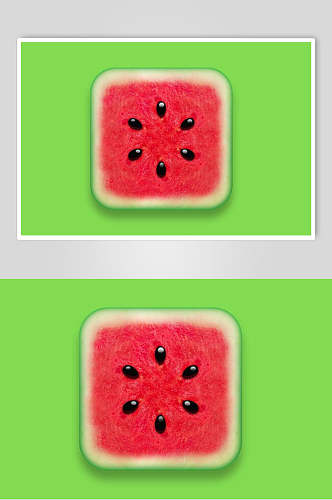 西瓜方形绿红唯美APP写实图标素材