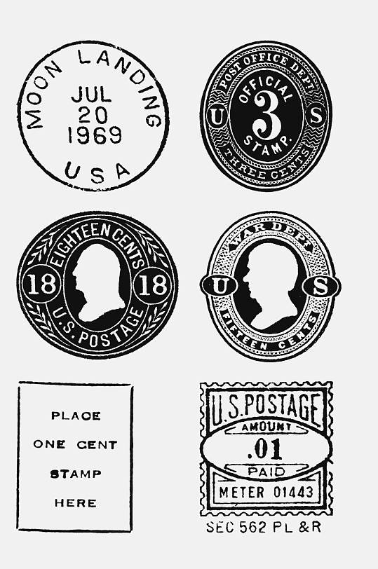 人像黑白复古邮票免抠素材