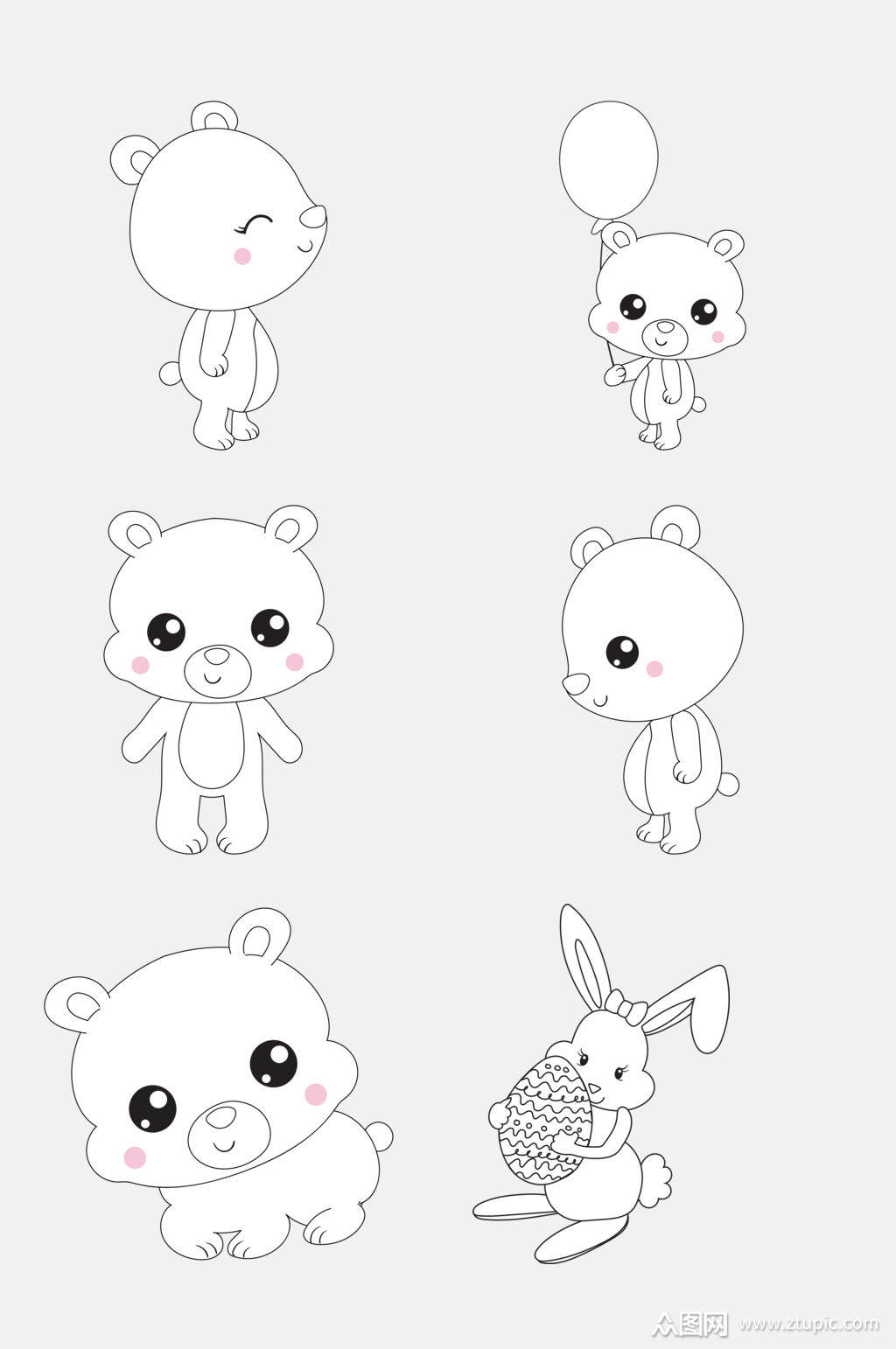 可爱卡通简笔画动物免抠素材模板下载-编号4525567-众图网