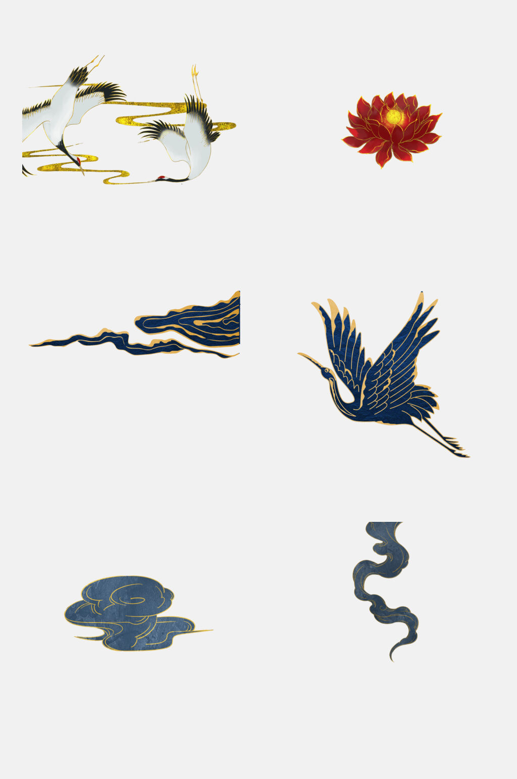 仙鹤金色描边祥云仙鹤免抠素材素材
