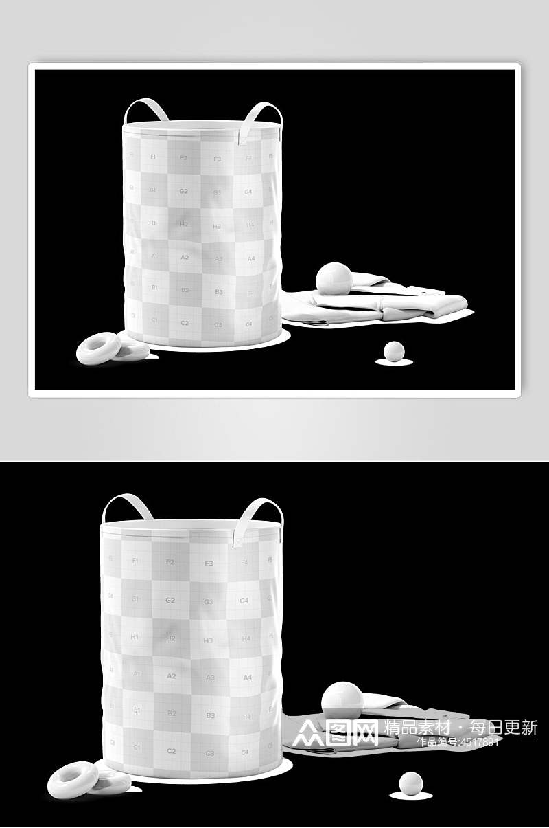 方格线条黑白色婴儿洗衣篮样机素材